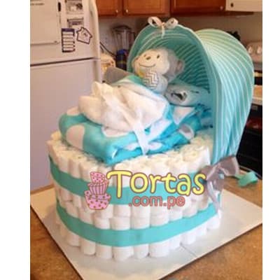 Tortas de Pañales | Torta de Pañales con forma de Coche Niño - Cod:BBL08