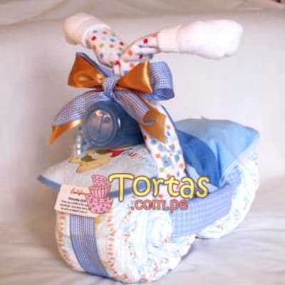 Torta para Baby Shower | Torta de Pañales con forma de Triciclo - Cod:BBL09