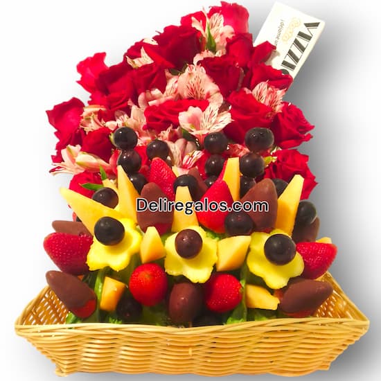 Frutero delivery con arreglo de Rosas delivery - Cod:DMK18