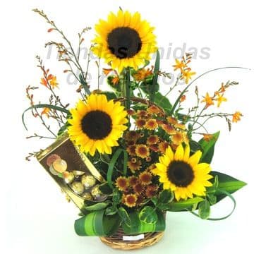 Arreglos Florales con Girasoles y Chocolates Delivery Regalos Miraflores - Cod:XGR23