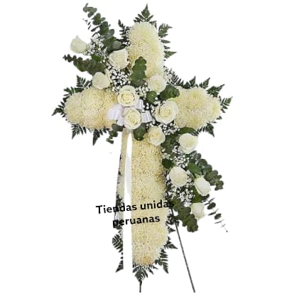Cruz para Velorio cono Rosas Importadas - Cod:FNB18