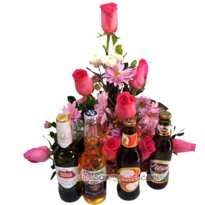 Arreglo con Rosas y Cervezas Importadas - Regalos Delivery Pueblo Libre - Cod:MNE04