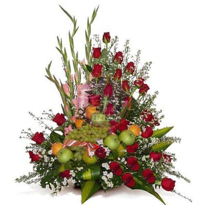 Arreglo de Rosas y Frutas Enteras | Arreglos de Frutas con Rosas - Cod:QFA07
