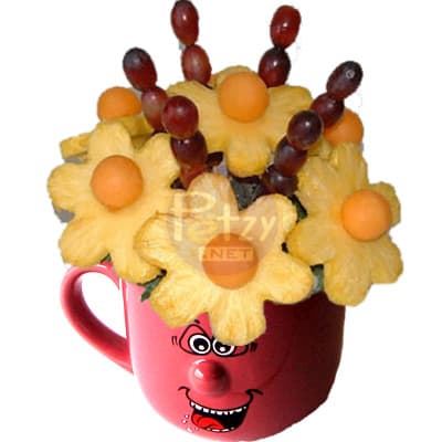 Frutero con Frutas de estacion en taza | Florerias Peru | Arreglos frutas Peru | canastas con frutas - Cod:QFE12