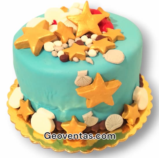Torta estrella de mar - Pastel fondo de mar - Cod:WDA28